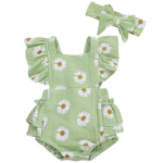 Baby Girl Cotton Daisy Floral Ruffle Sleeve with Headband